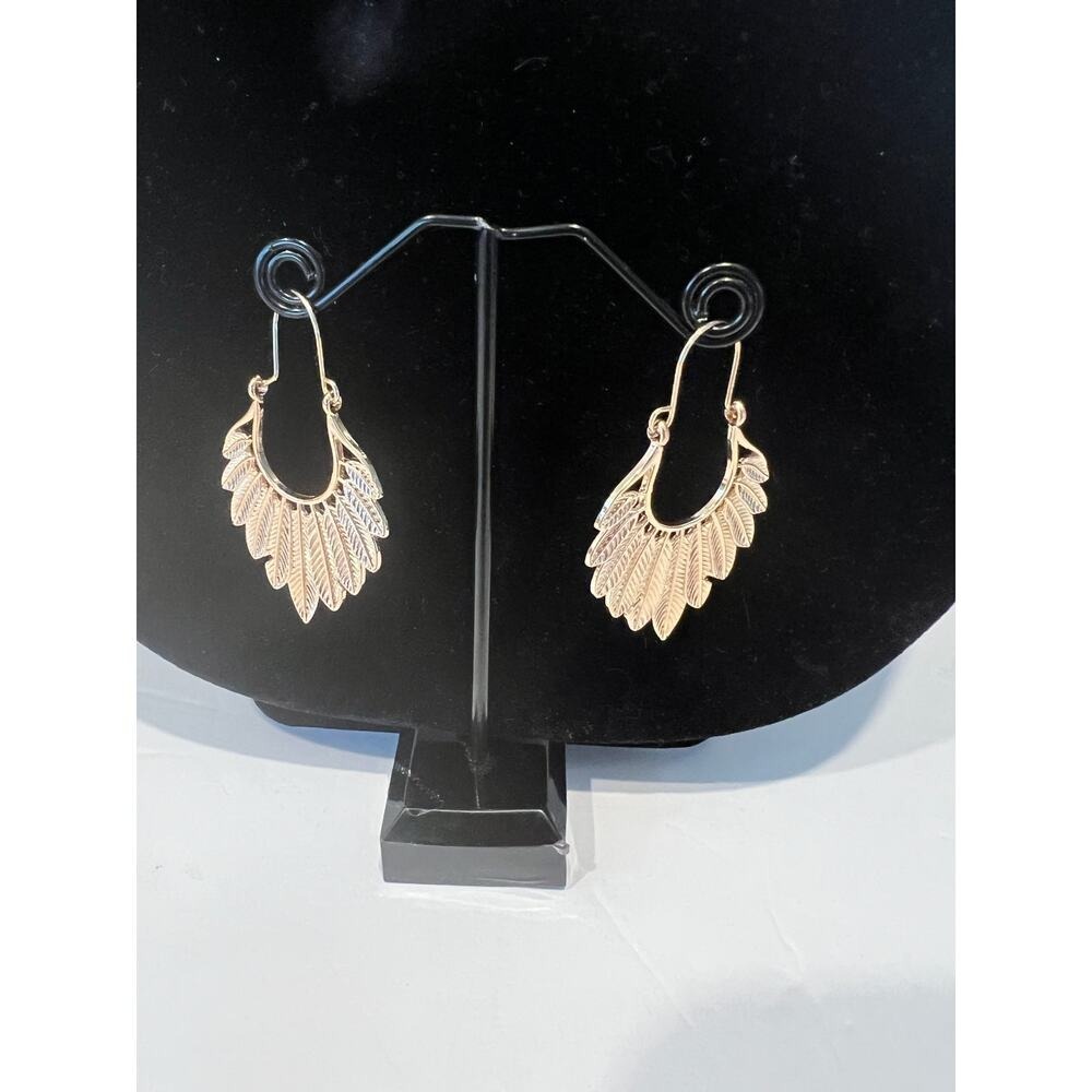 Antique Feather Hoop Earrings Women New Silver Gold Tone Bohemian Statement - Picture 3 of 7